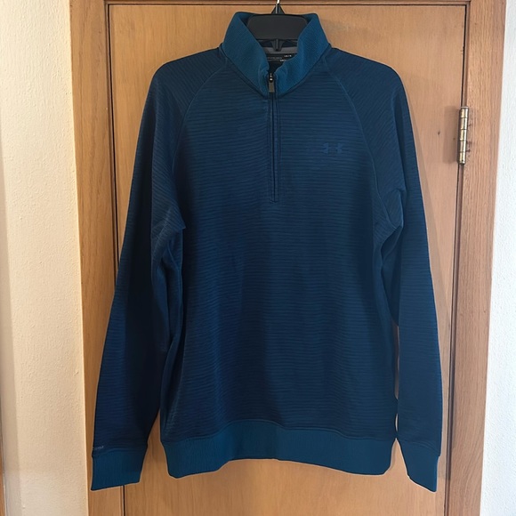 Under Armour Storm Coldgear Striped Quarter Half Zip Sweatshirt Blue Size Large - Picture 1 of 11